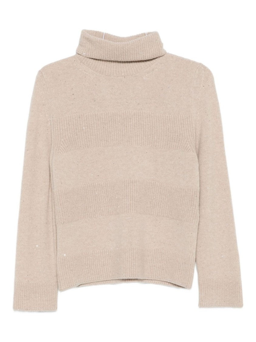 Dexterior Beige Wool-Cashmere Sweater With High Fold-Over Collar