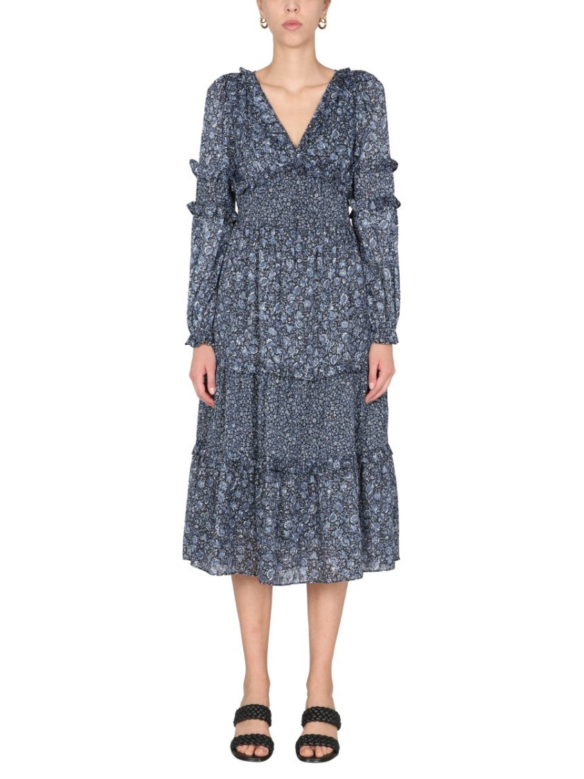 Michael Michael Kors V-Neck Floral Print Midi Dress