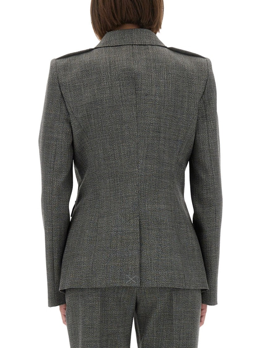 Alexander Mcqueen Fitted Grey Wool Jacket With Structured Silhouette