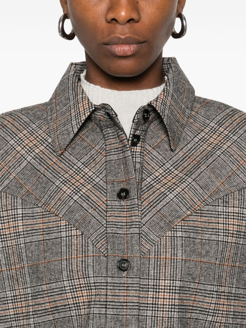 Pinko Cropped Plaid Shirt With Contrasting Cuffs