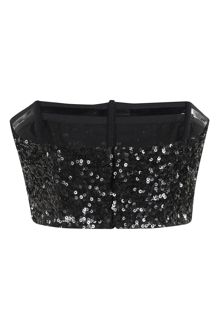 Elisabetta Franchi Strapless Sequined Top With Gold Hook