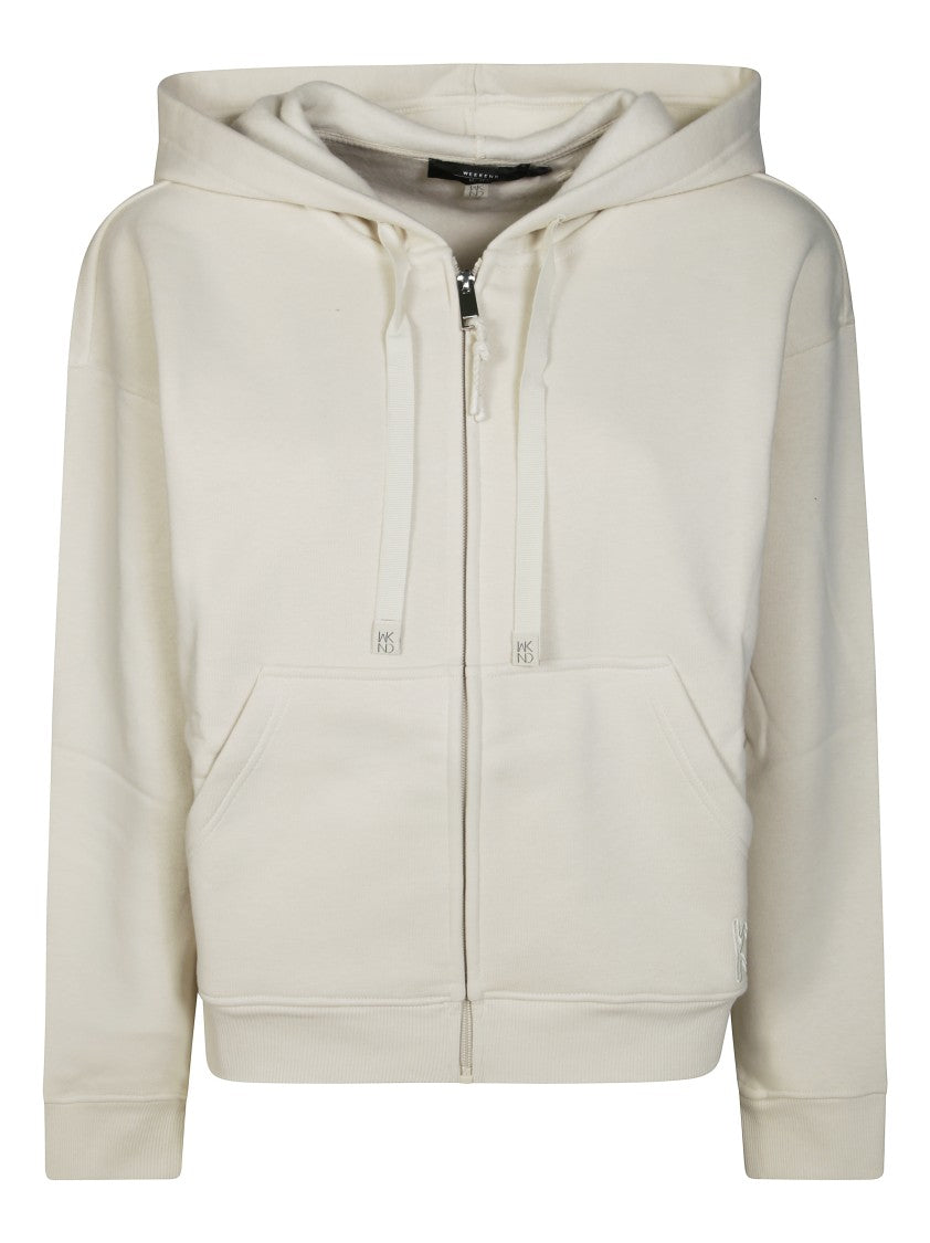 Max Mara Cropped White Hoodie With Front Zipper