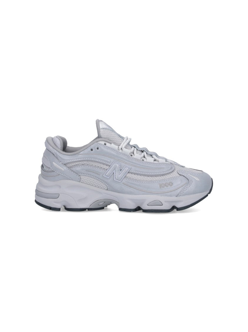 New Balance Round Toe Grey Mesh Sneakers With Textured Rubber Sole
