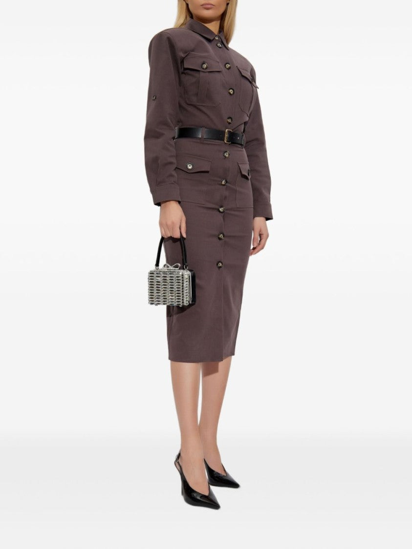 Self-Portrait Brown Cotton Belted Midi Dress