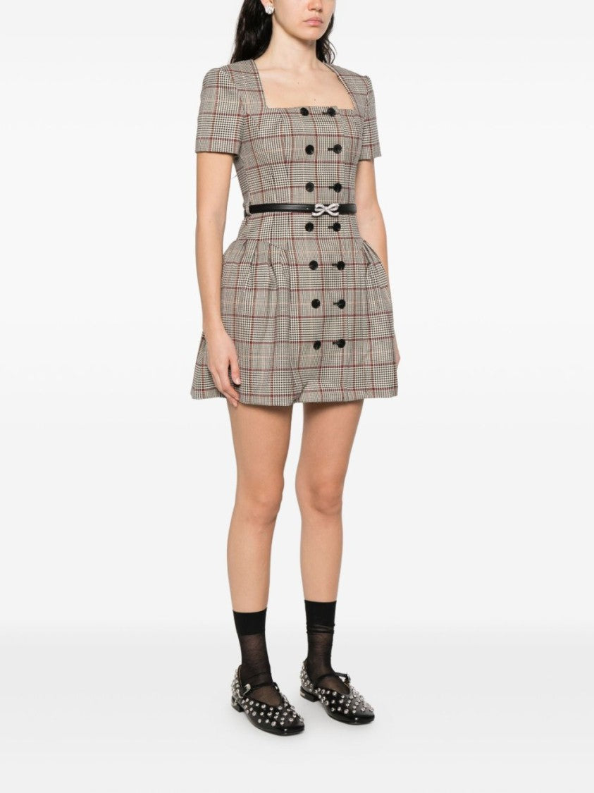 Self-Portrait Brown Check Short Sleeve Mini Dress