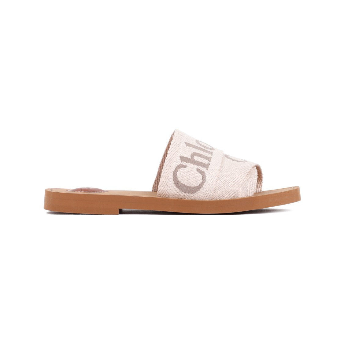 Chloé Blushy Beige Linen Mules With Logo Print