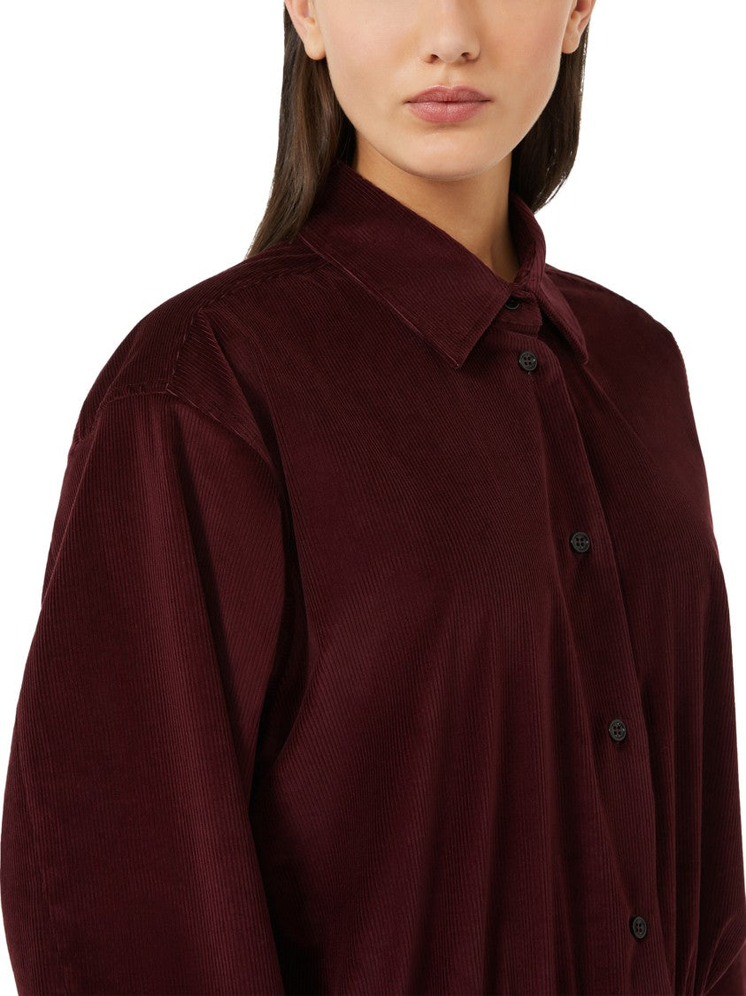 Max Mara Fitted Bodysuit Burgundy Corduroy Shirt With Classic Collar