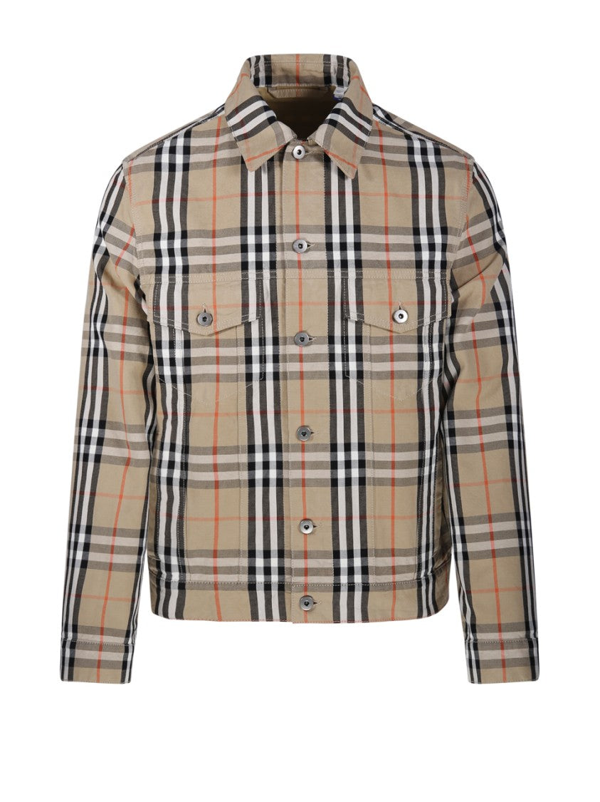 Burberry Tailored Cotton Jacket With Classic Plaid Pattern