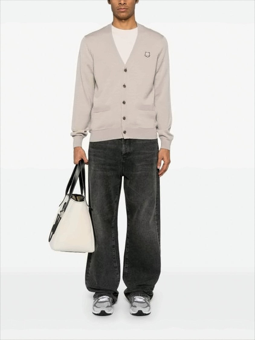 Maison Kitsuné Classic V-Neck Wool Cardigan With Embroidered Emblem