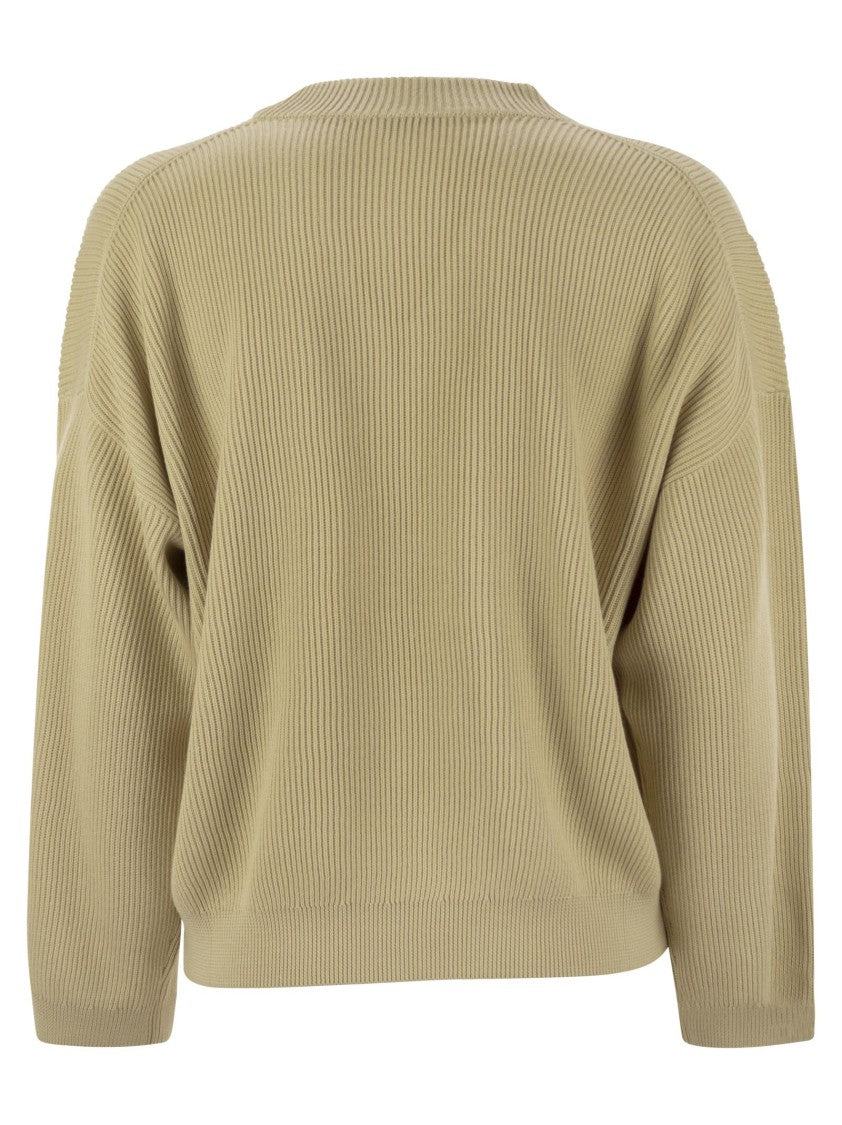 Brunello Cucinelli Cotton Rib Sweater With Shiny Detail