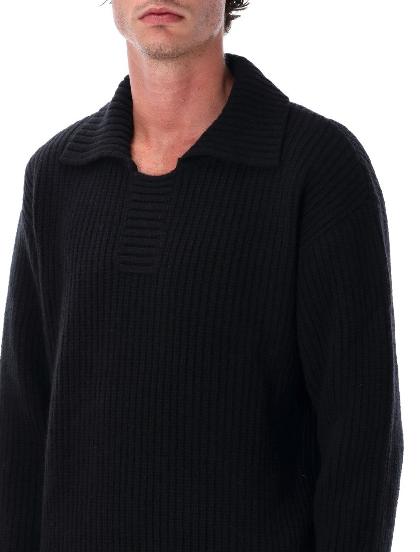 Mfpen Open Collar Ribbed Knit Sweater