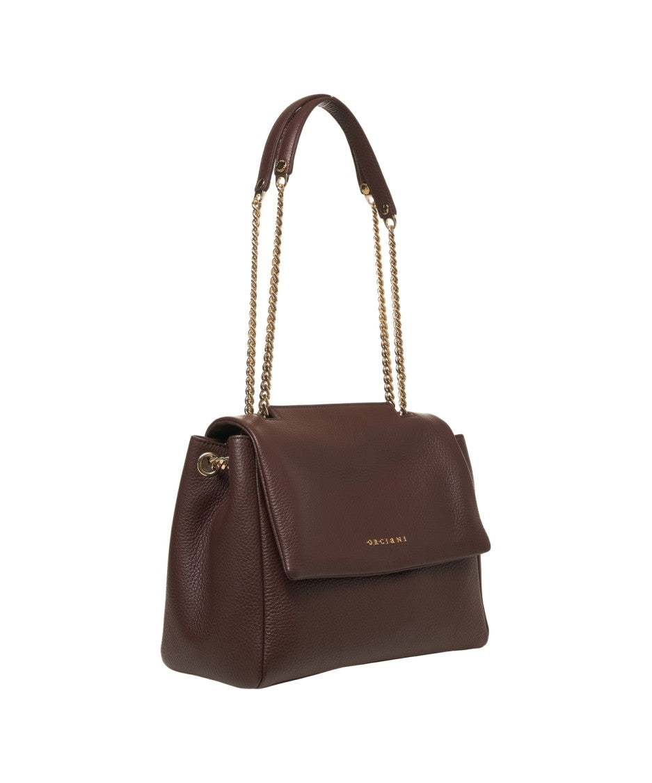 Orciani Hammered Leather Shoulder Bag With Gold Chain Straps