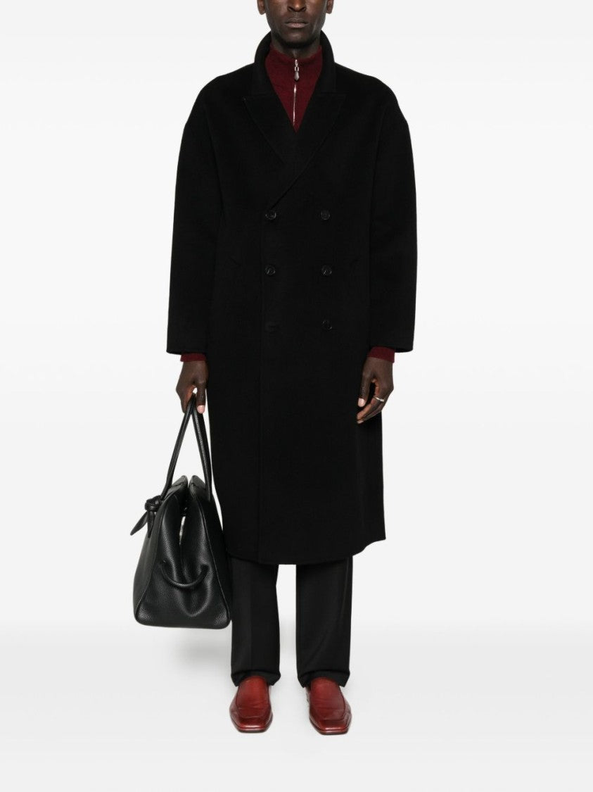Amaranto Long Double-Breasted Coat With Notched Lapel