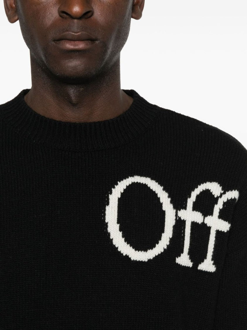 Off-White Knit Sweater With Bold Beige Branding