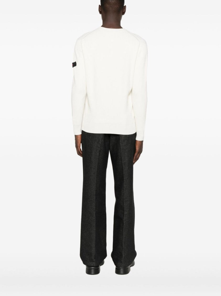 Peuterey Minimalist White Sweater With Ribbed Texture