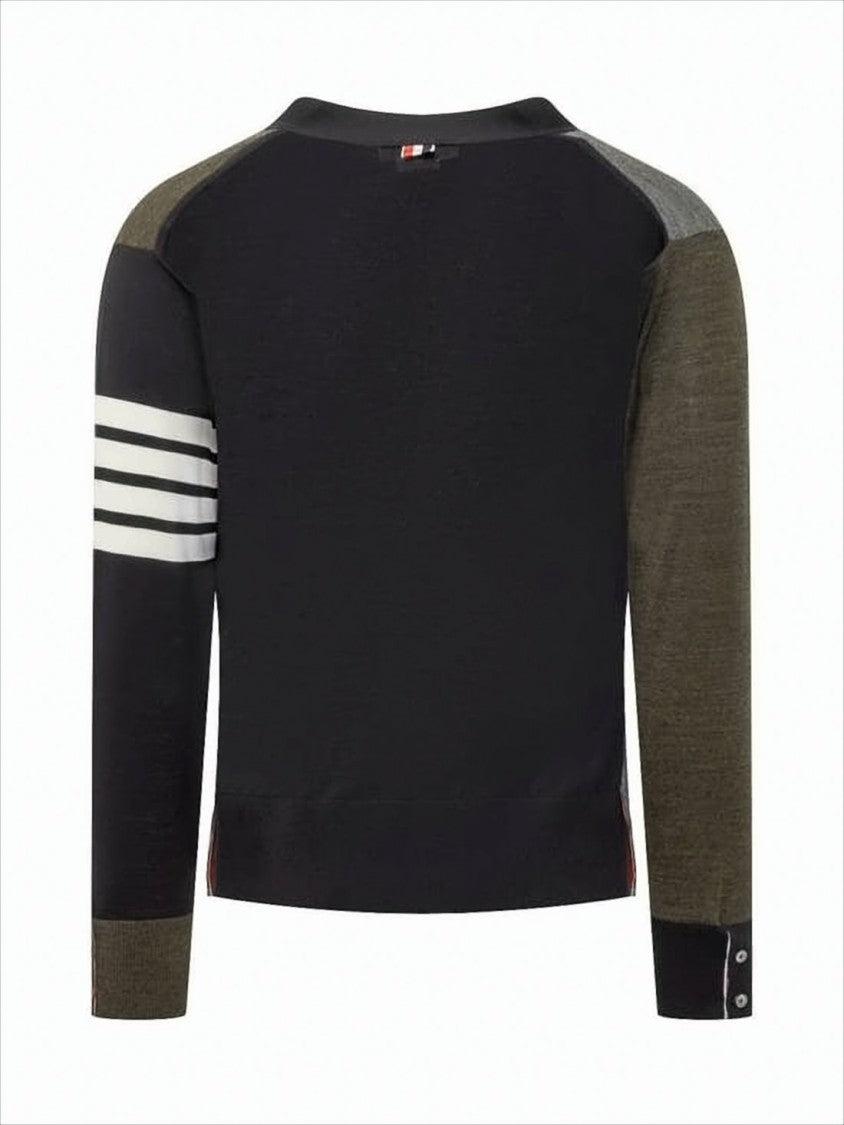 Thom Browne Color-Block Wool Cardigan With Signature Stripes