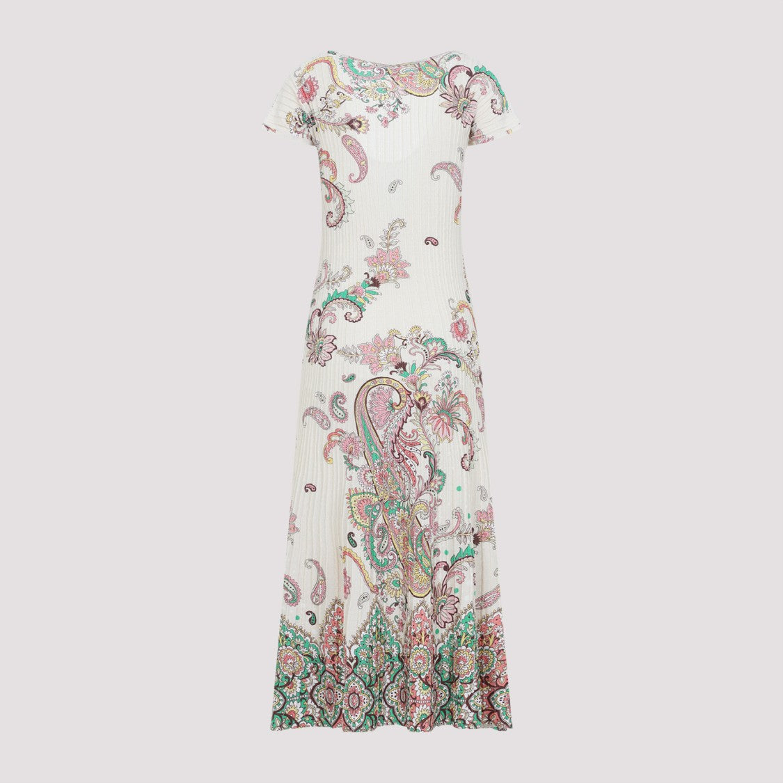 Etro Knit White Cotton Midi Dress With Flared Skirt