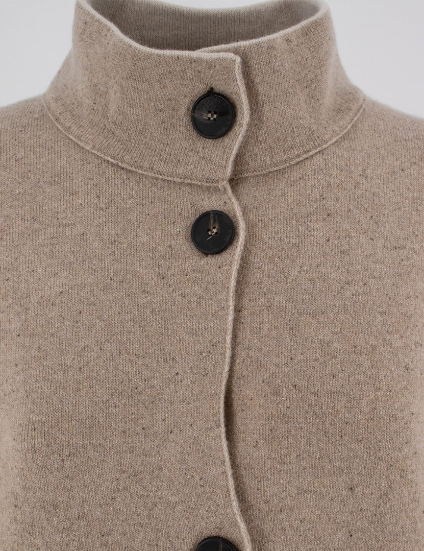Le Tricot Perugia Boxy Taupe Beige Jacket With Three-Button Closure