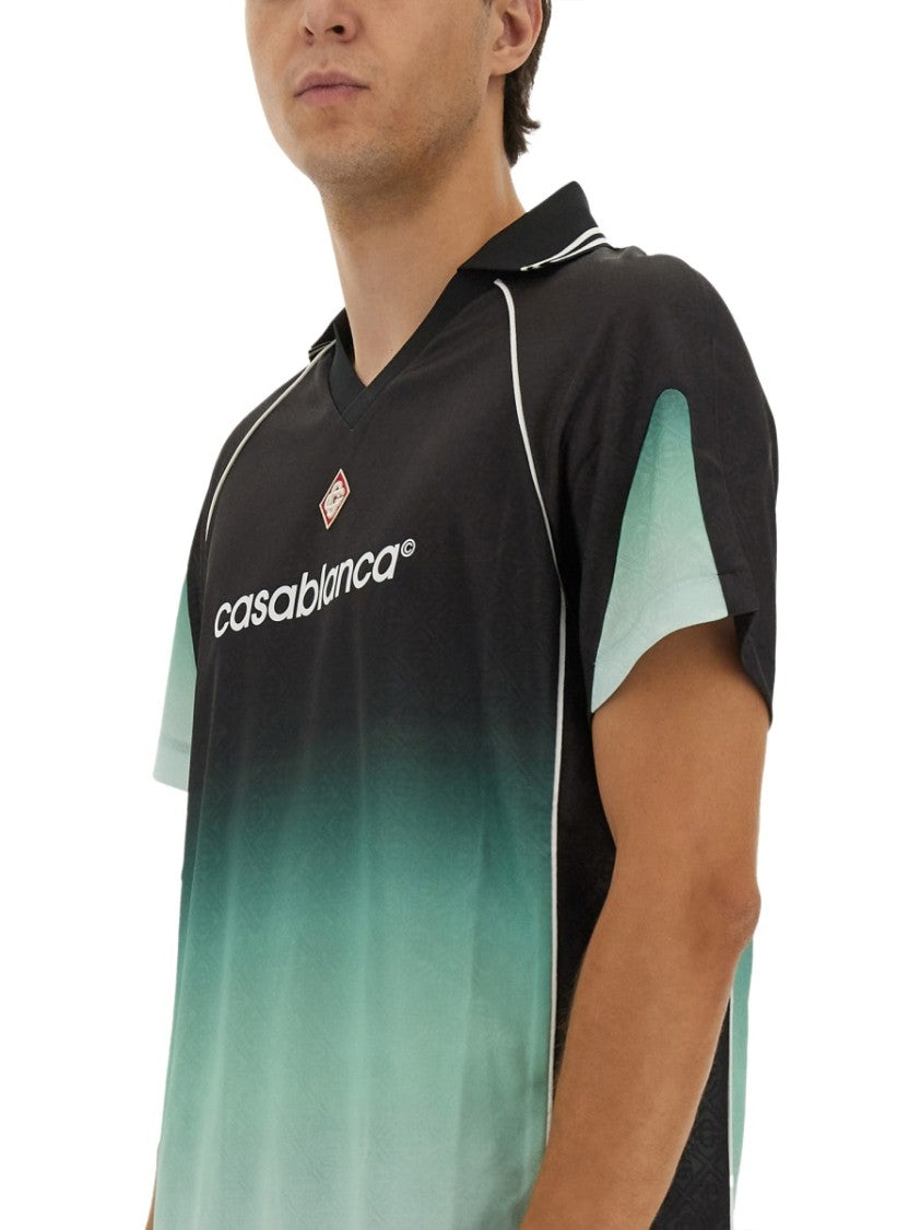 Casablanca Gradient Design Football T-Shirt With Classic Collar
