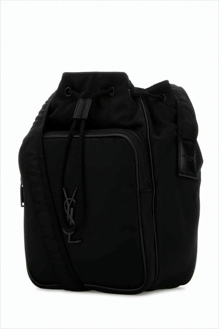 Saint Laurent Compact Black Polyamide Crossbody Bag With Metal Accents