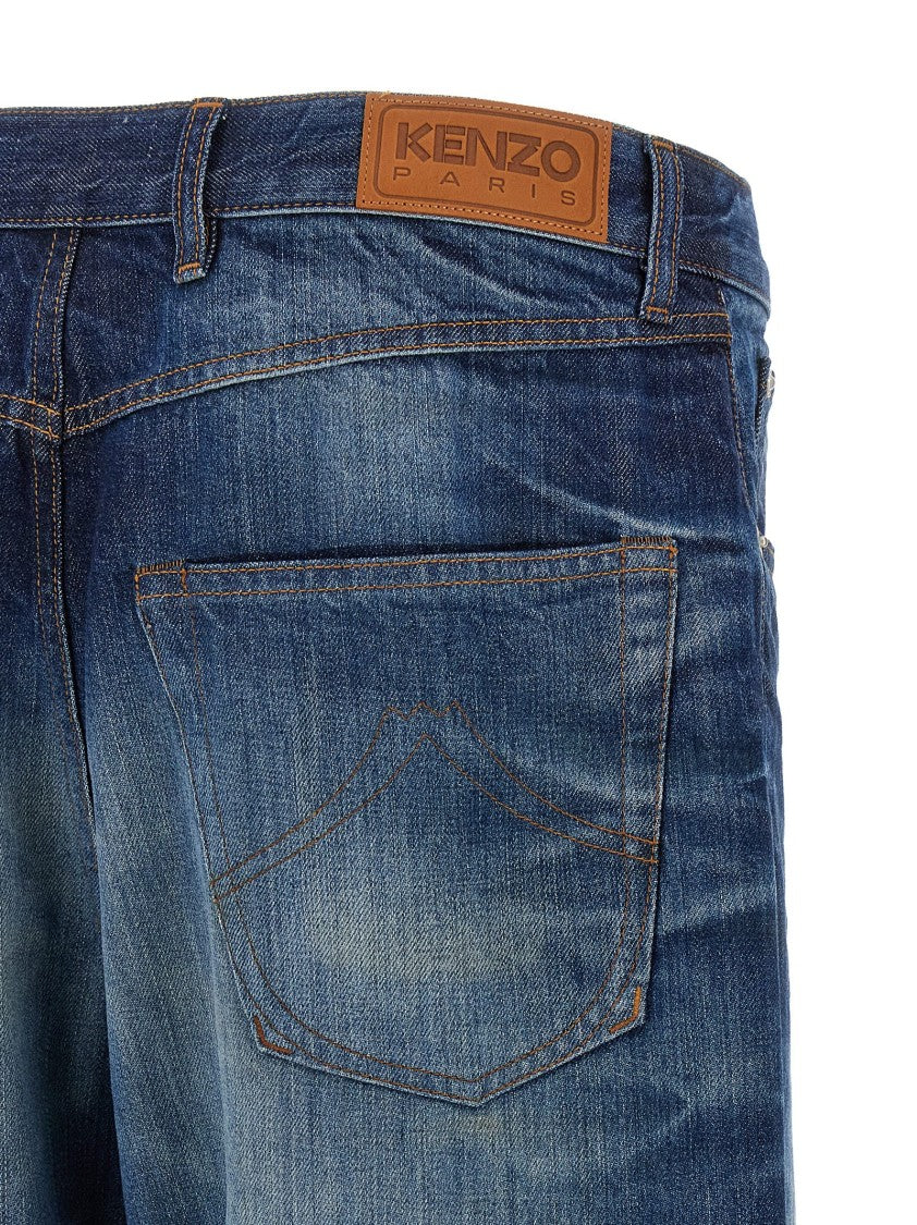 Kenzo Dirty Stone Bleached Japanese Denim Jeans With Contrast Stitching