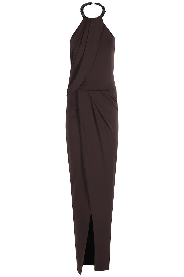 Amen Draped Maxi Dress With American Torchón Neckline