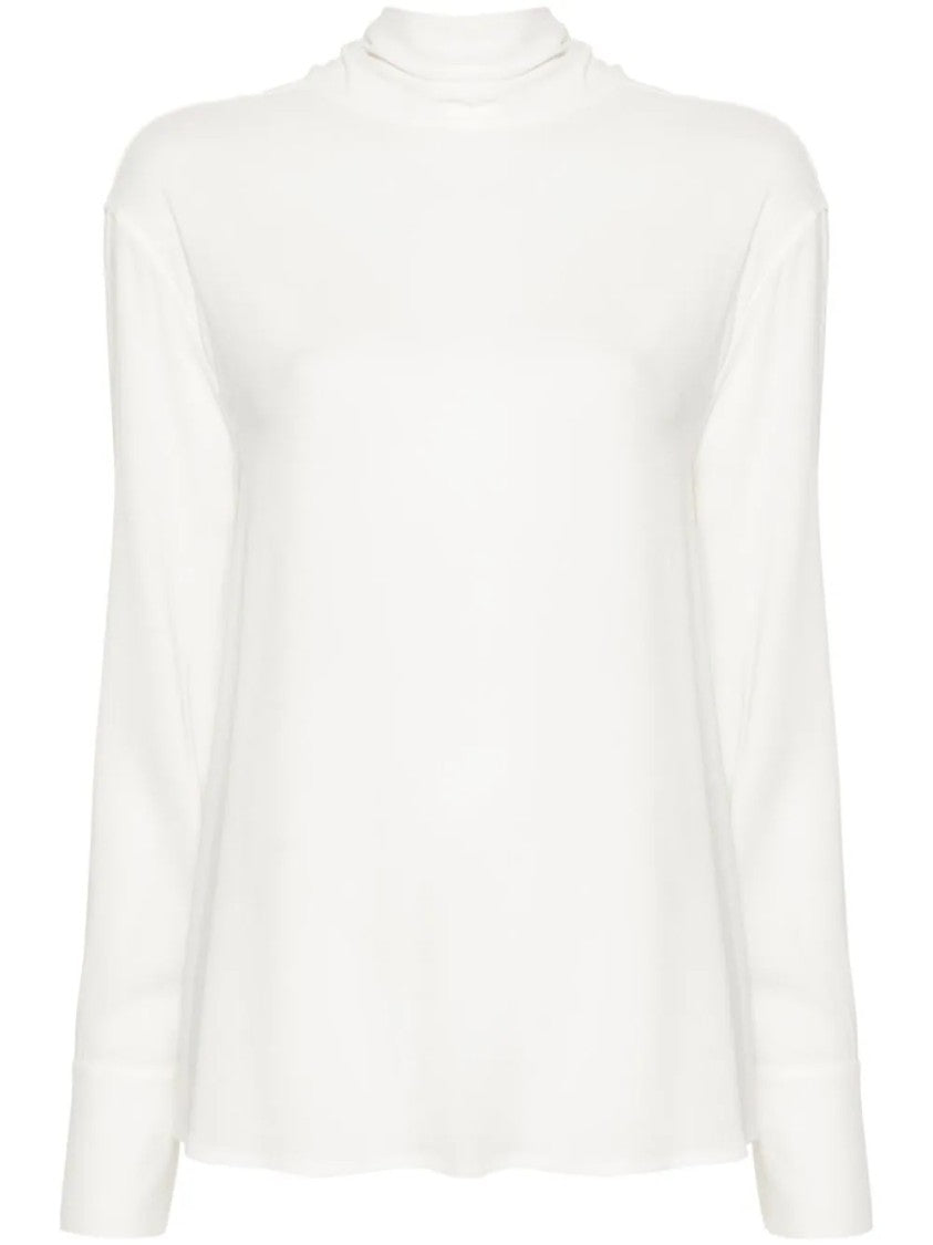 Fabiana Filippi Long Sleeve Top With High Neck And Bow Detail