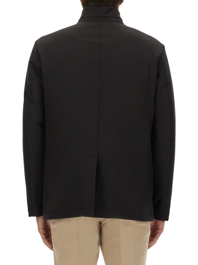 Fay High Collar Jacket With Unique Hook Closure And Flap Pockets