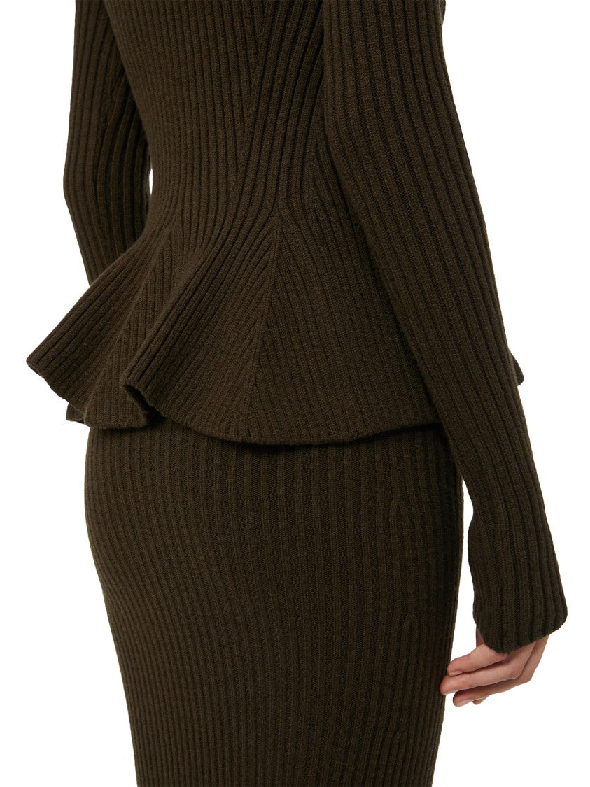 Max Mara Ribbed Knit Sweater With Peplum Hem
