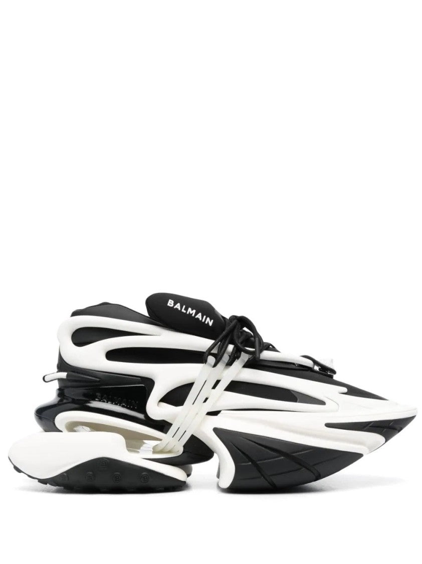 Balmain Black Neoprene And Calfskin Trainers