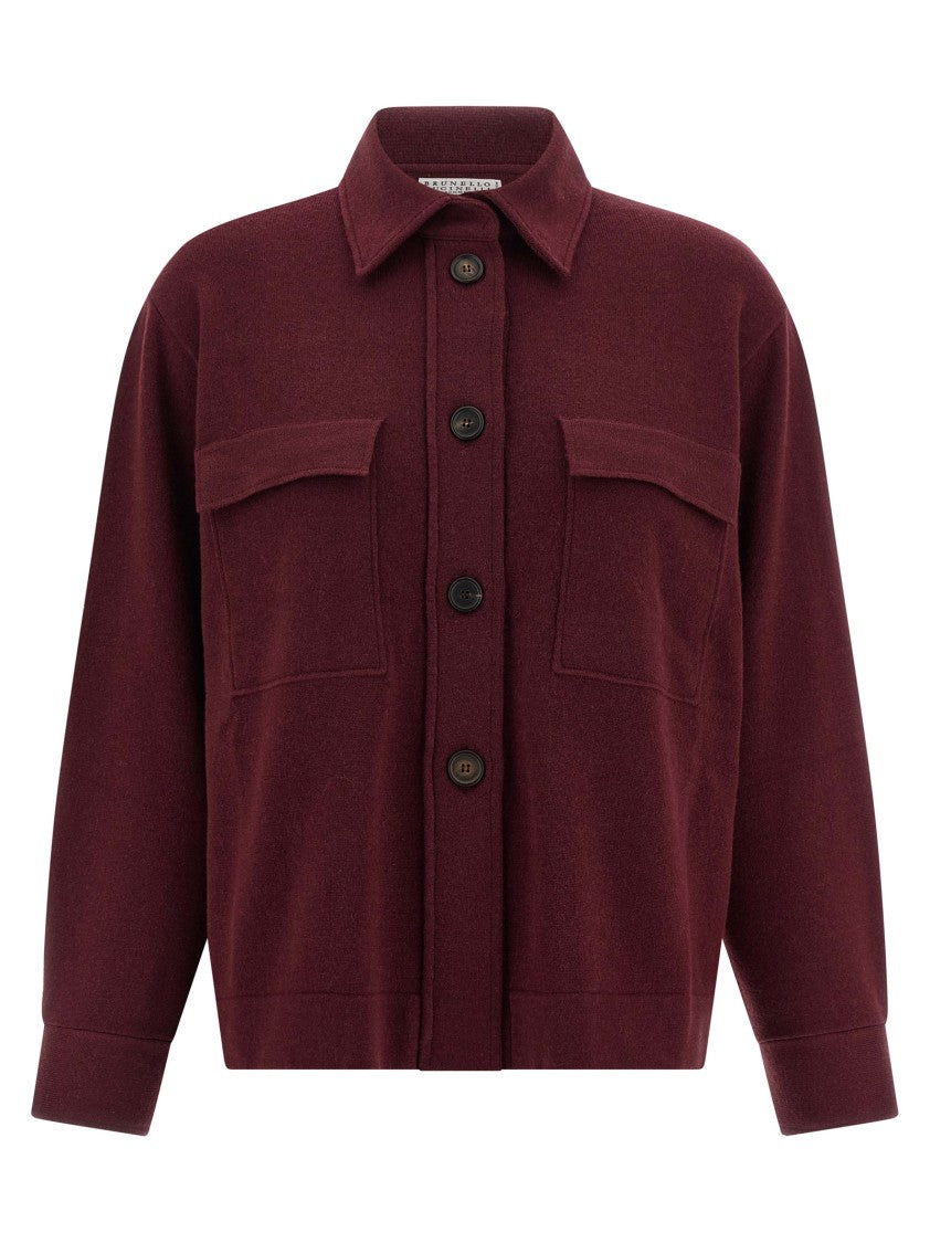 Brunello Cucinelli Front Button Closure Knitted Shirt In Soft Burgundy Blend