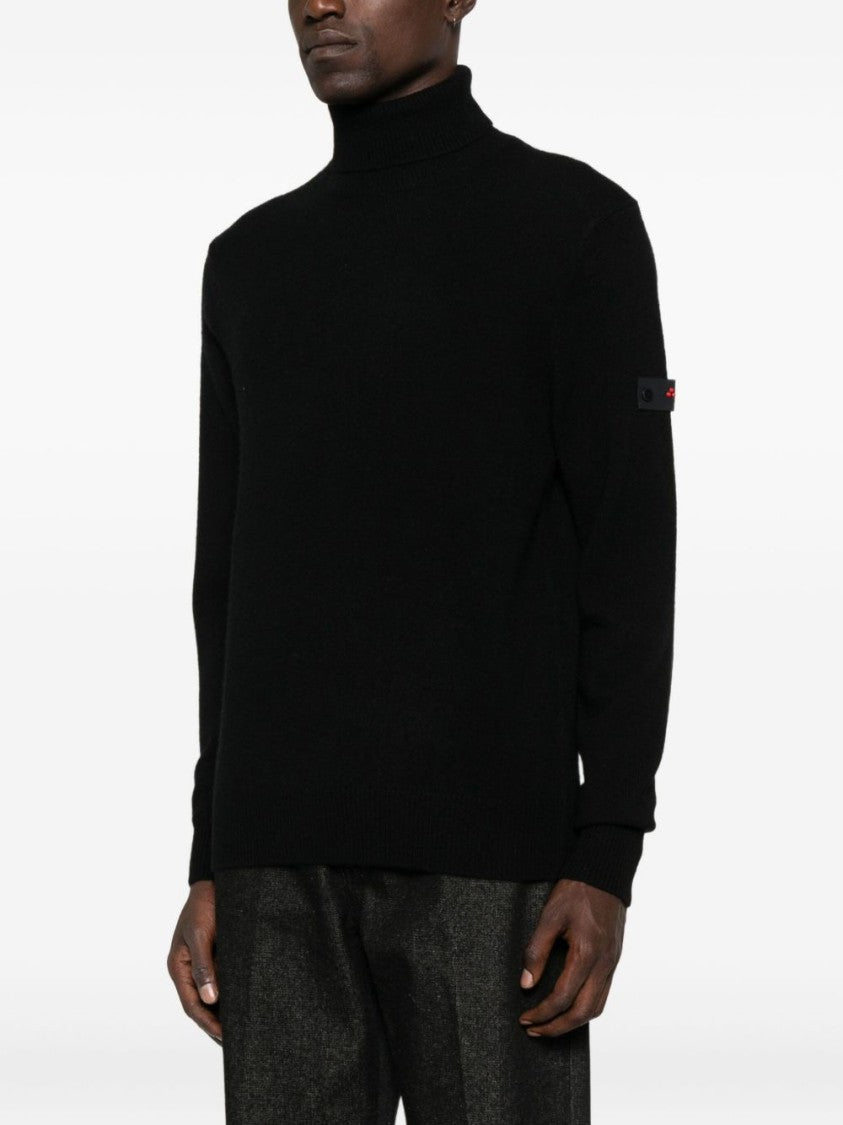 Peuterey Relaxed Fit Black Turtleneck Sweater With Ribbed Details