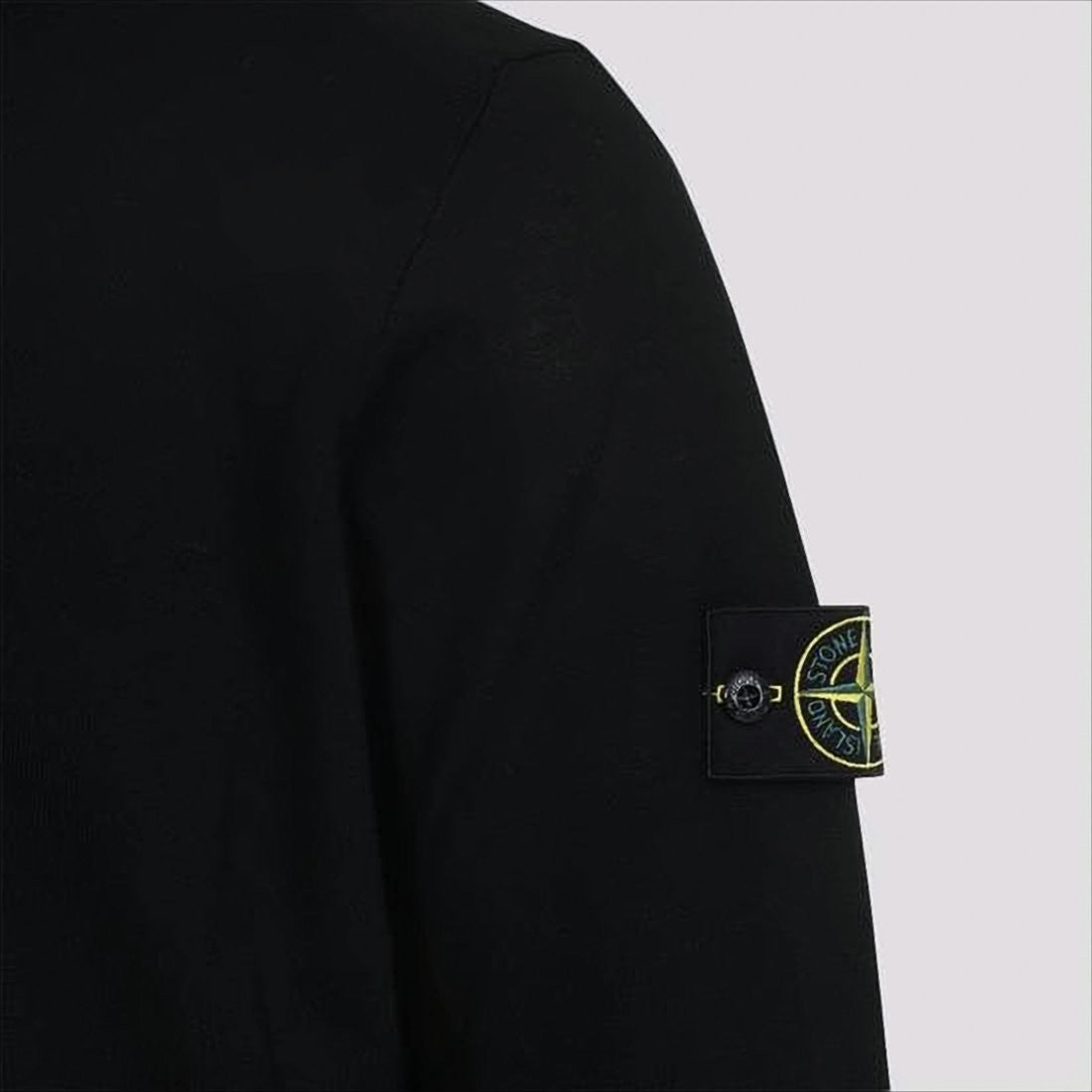 Stone Island Classic Black Wool Crew Neck Sweater With Iconic Patch