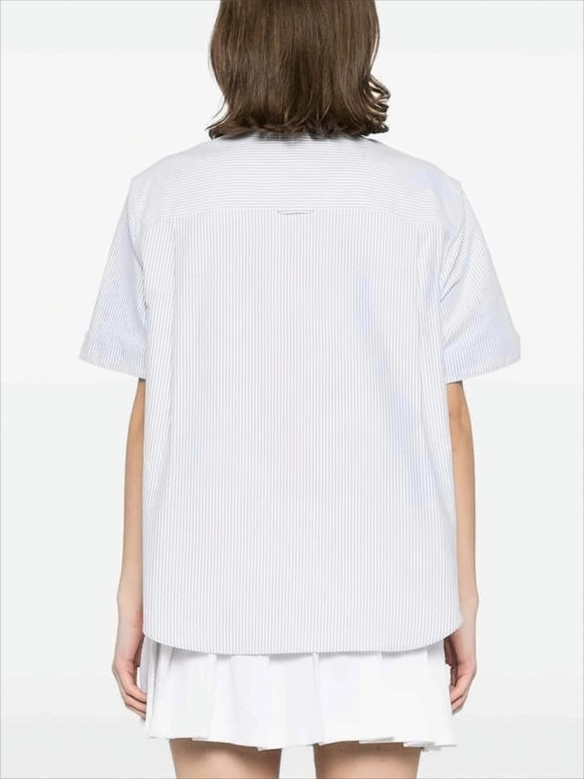 Thom Browne Relaxed Fit Short-Sleeved Blouse With Pinstripes And Floral Details