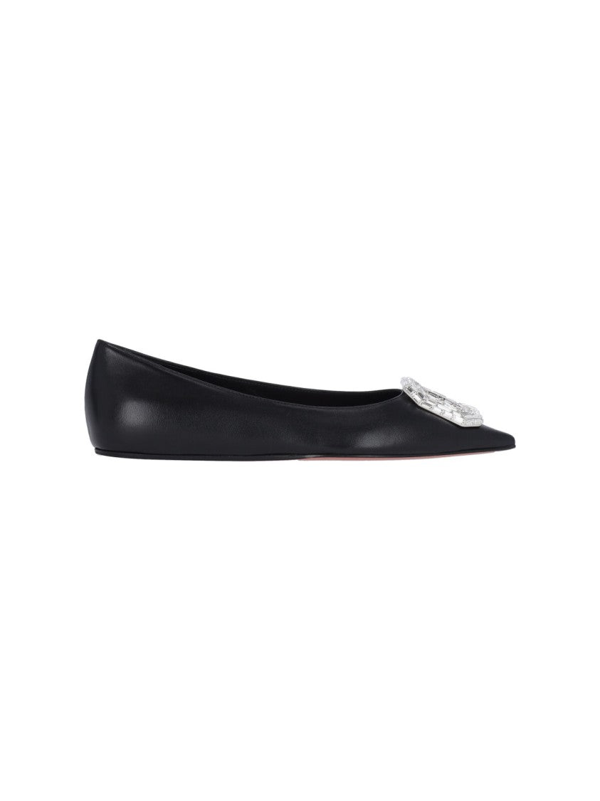 Amina Muaddi Camelia Ballerinas In Black Hammered Leather