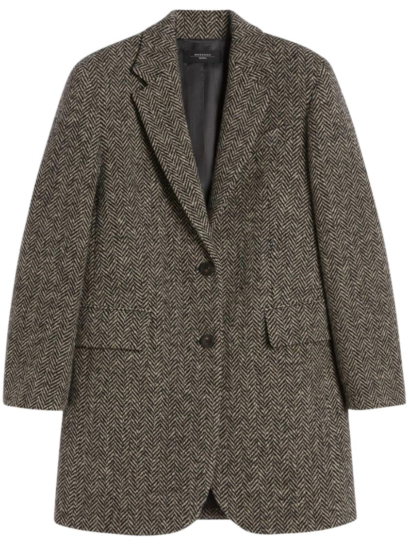 Max Mara Herringbone Patterned Tailored Jacket With Notched Lapel
