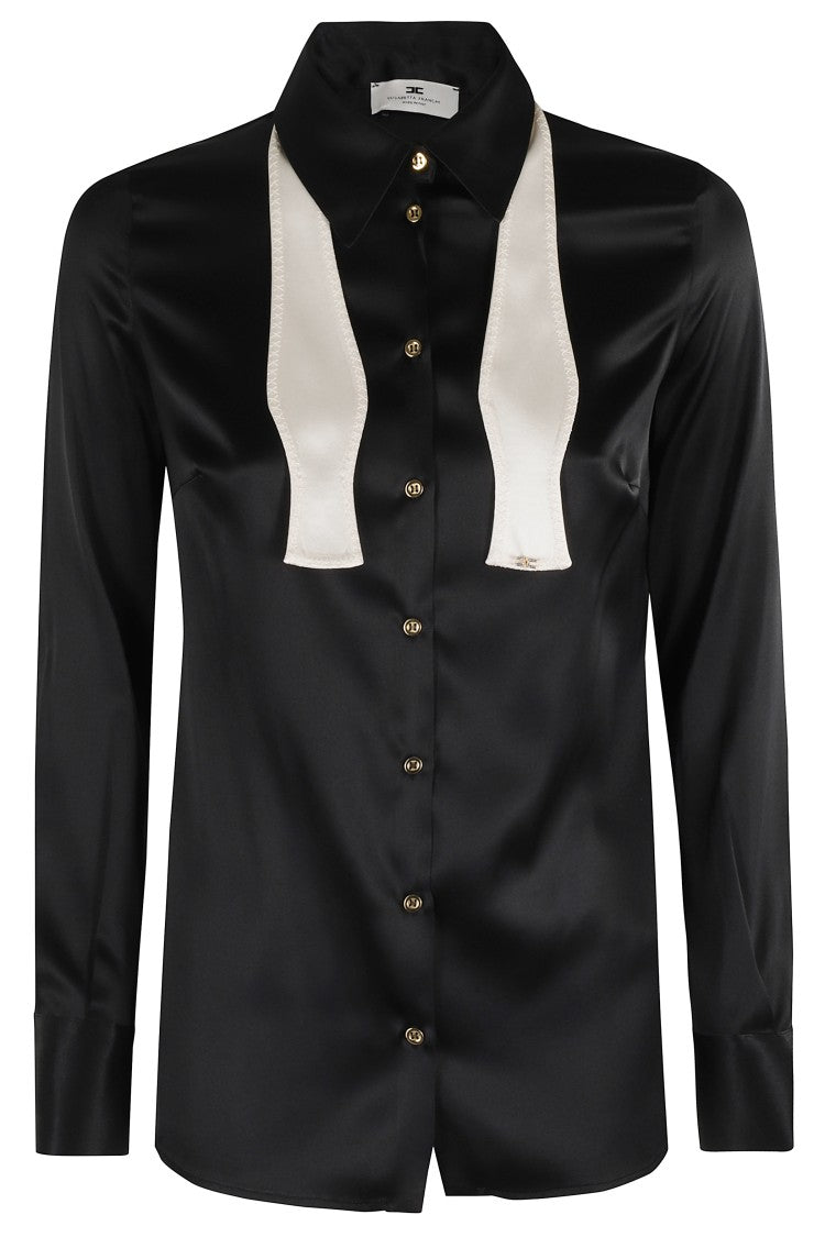 Elisabetta Franchi Satin-Finish Long-Sleeve Shirt With Classic Collar