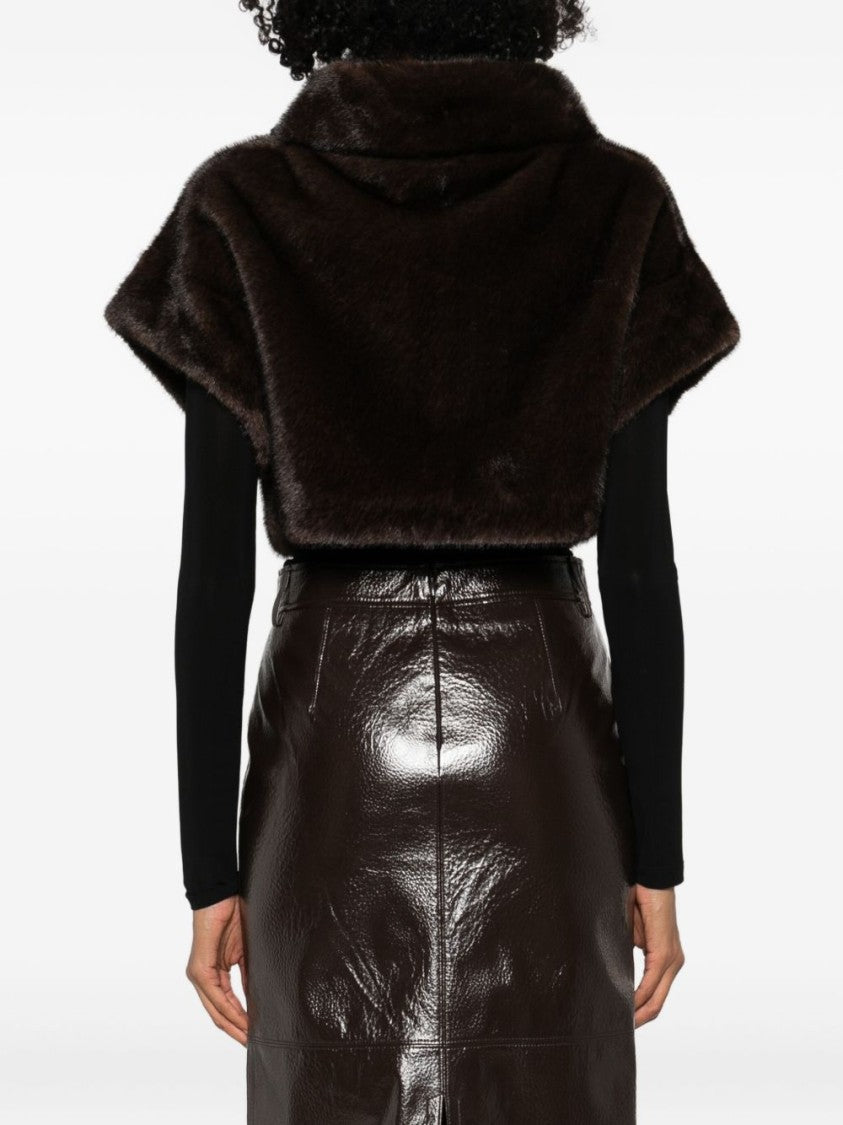 Betta Corradi Cropped Dark Brown Faux Fur Jacket