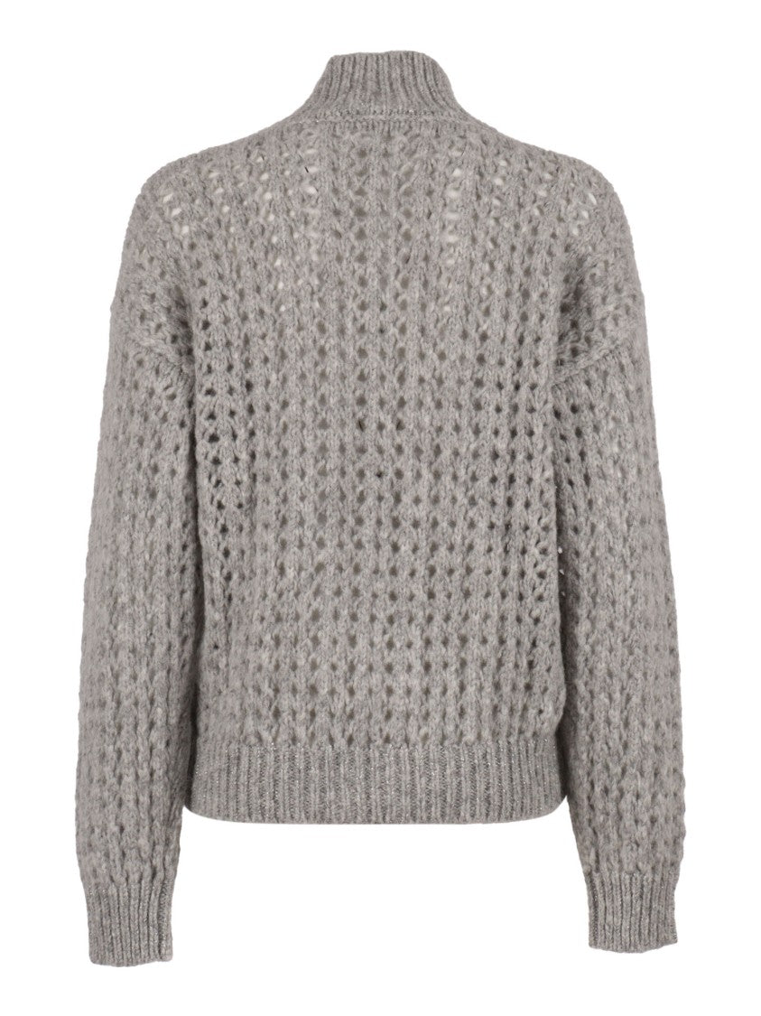 Peserico Textured Open-Knit Sweater With High Ribbed Collar