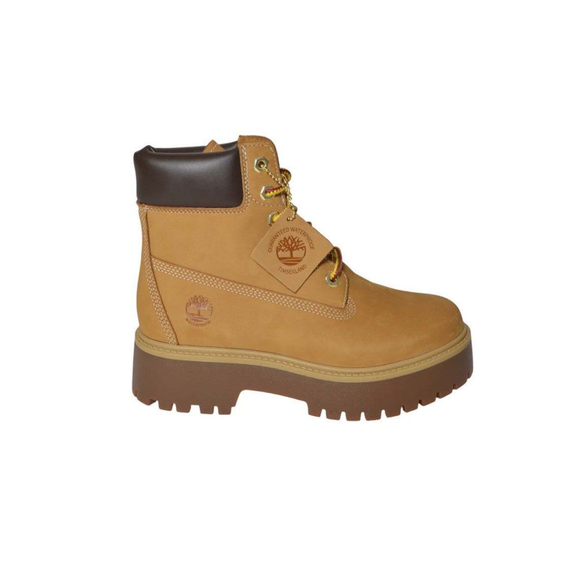 Timberland Lace-Up Brown Leather Boots With Thick Lug Sole And Padded Collar
