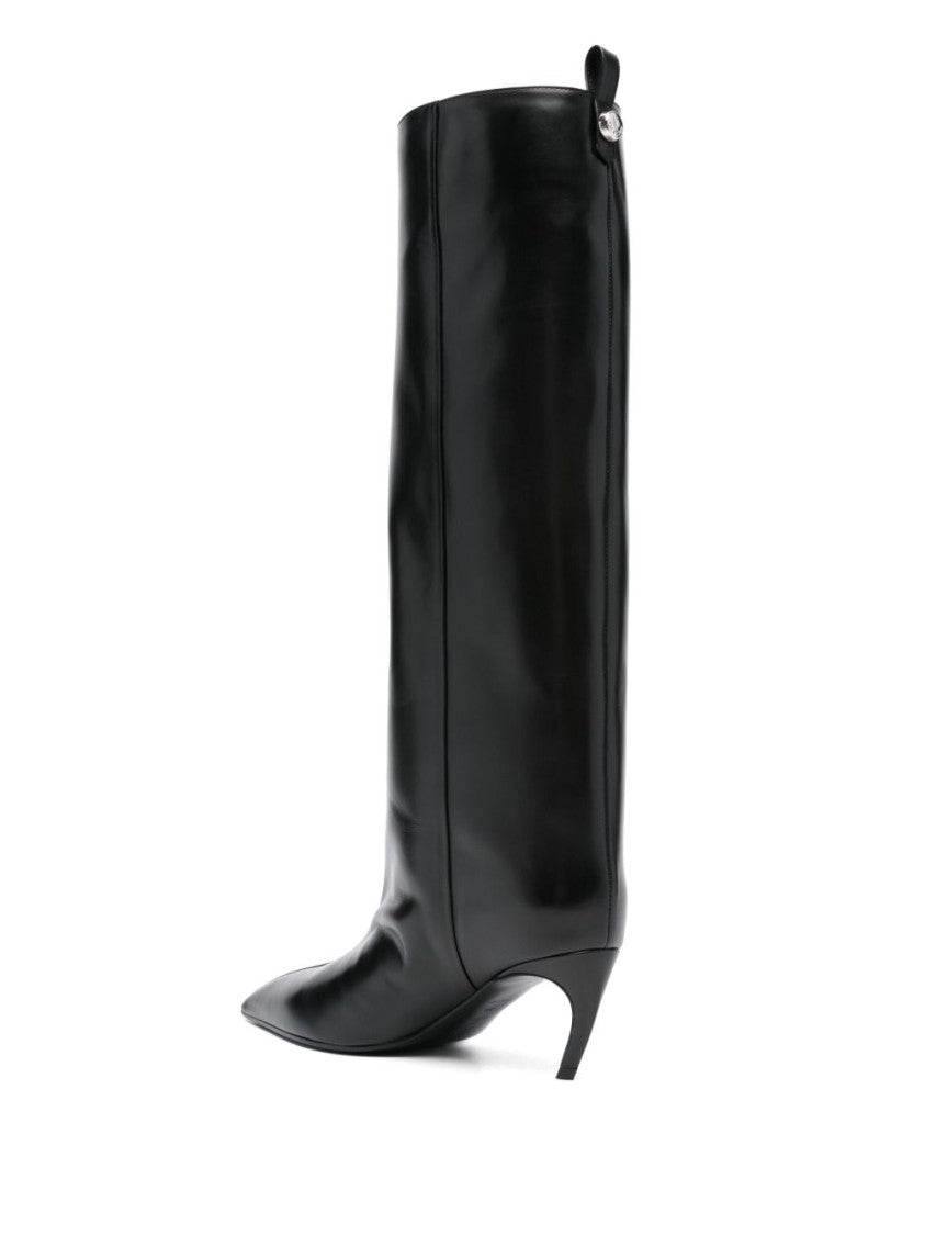 The Attico Knee-High Black Leather Boots With Pointed Toe