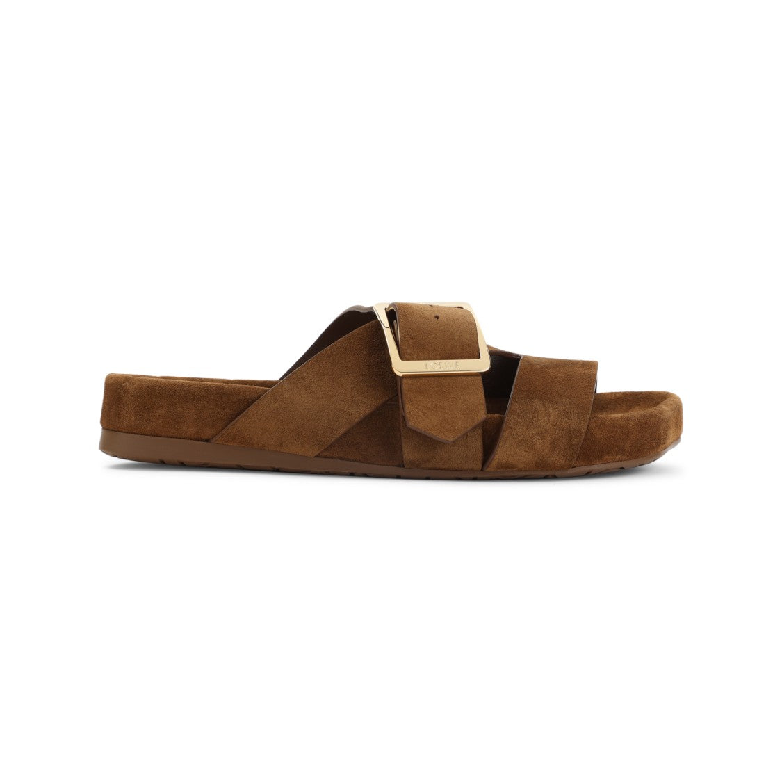 Loewe Brown Calf Suede Sandals With Bold Buckle Detail