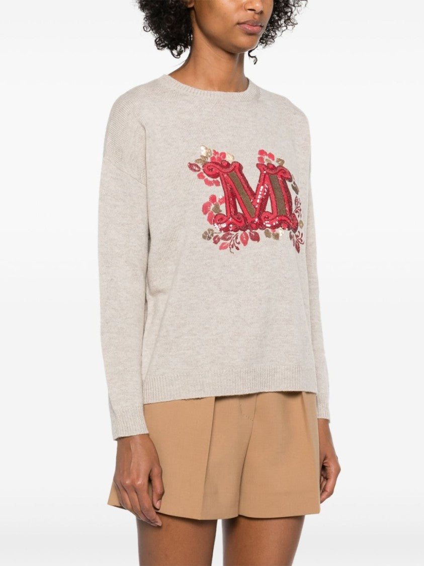 Max Mara Relaxed Fit Knit Sweater With Embroidered Floral Motif