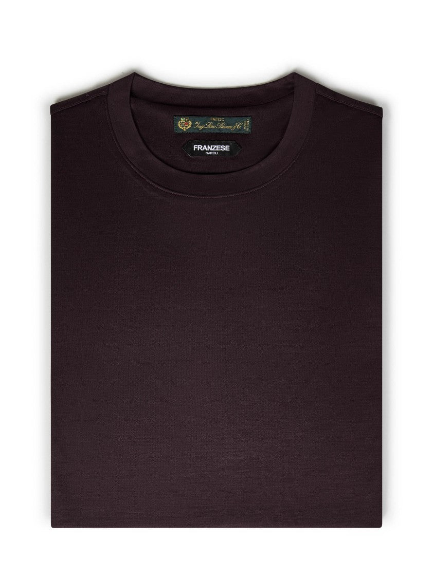 Franzese Collection Burgundy Wool Crew Neck T-Shirt With Texture