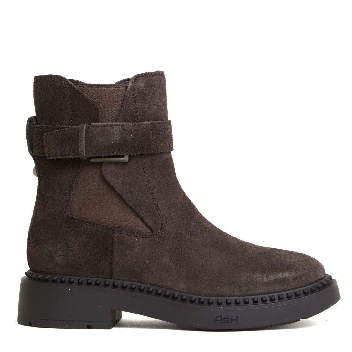 Ash Brown Suede Beatles Boots With Decorative Buckle