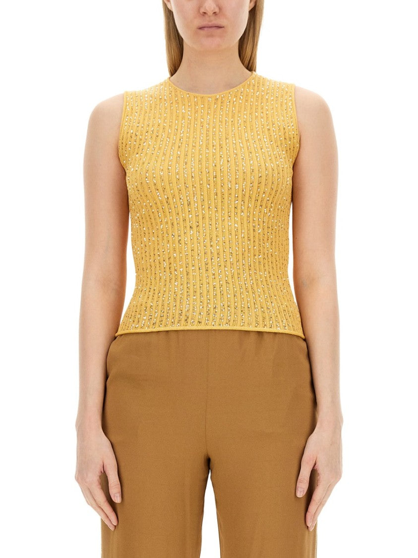 Fabiana Filippi Textured Sleeveless Top With Rhinestone Accents