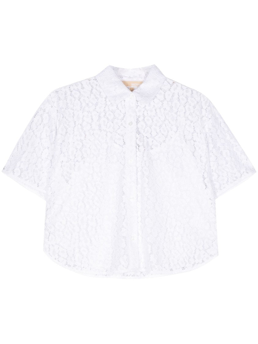 Michael Kors Lace Crop Shirt With Classic Collar