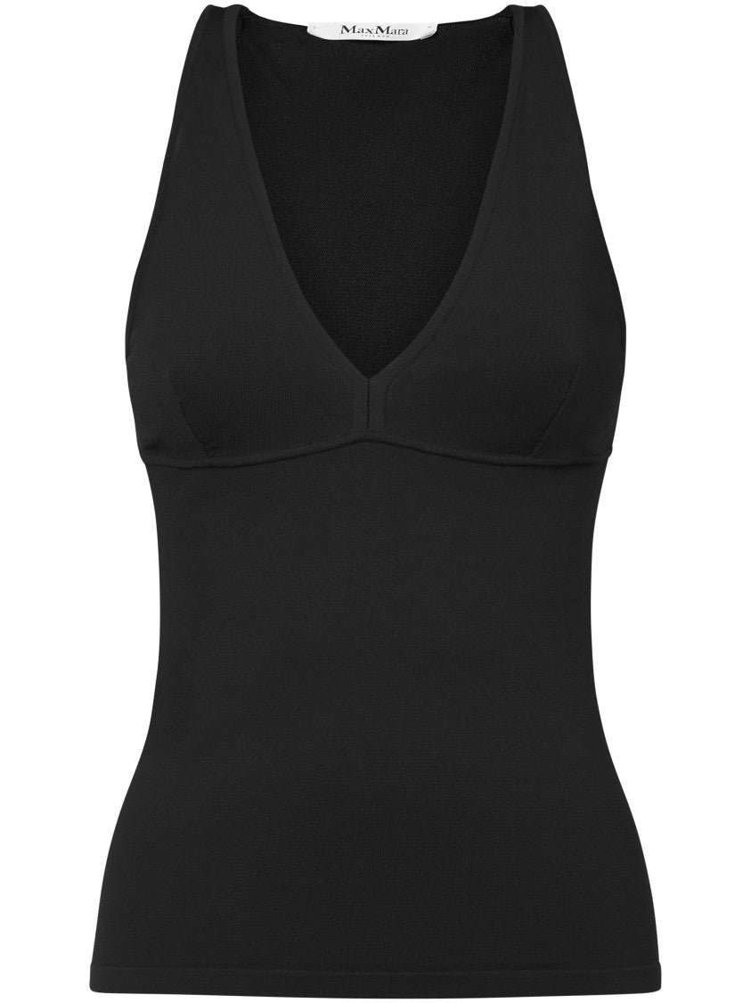 Max Mara Fitted Black Top With Deep V-Neckline
