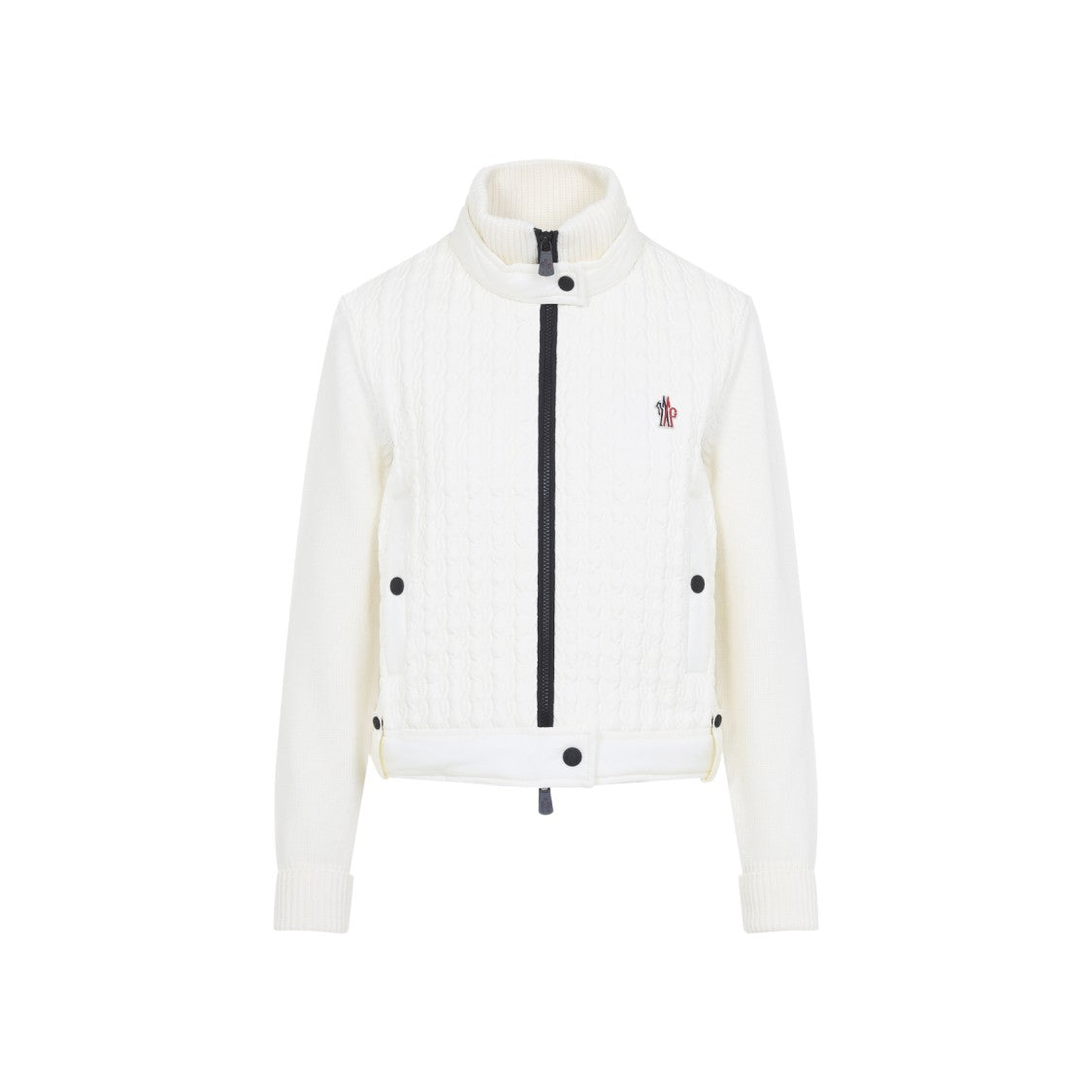 Moncler Grenoble Quilted Wool Blend Jacket With High Collar And Knit Sleeves