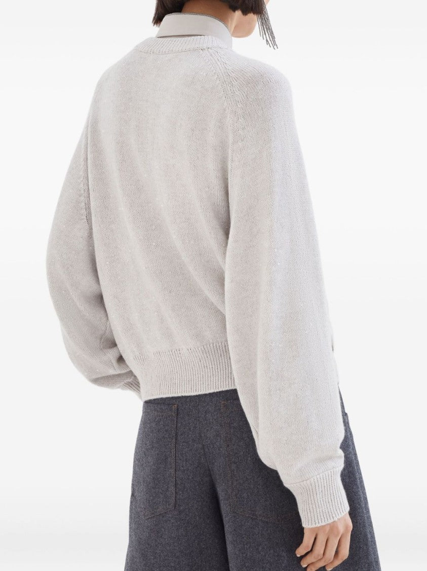 Brunello Cucinelli Knit Grey Sweater With Relaxed Fit And Long Sleeves